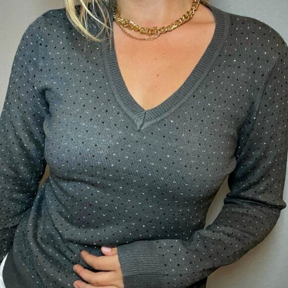 Basic Edition Gray V-Neck Long Sleeve Sweater - Picture 1 of 4